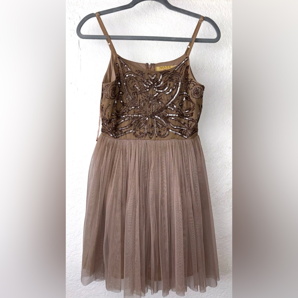 Tan Sparkly Tulle Dress